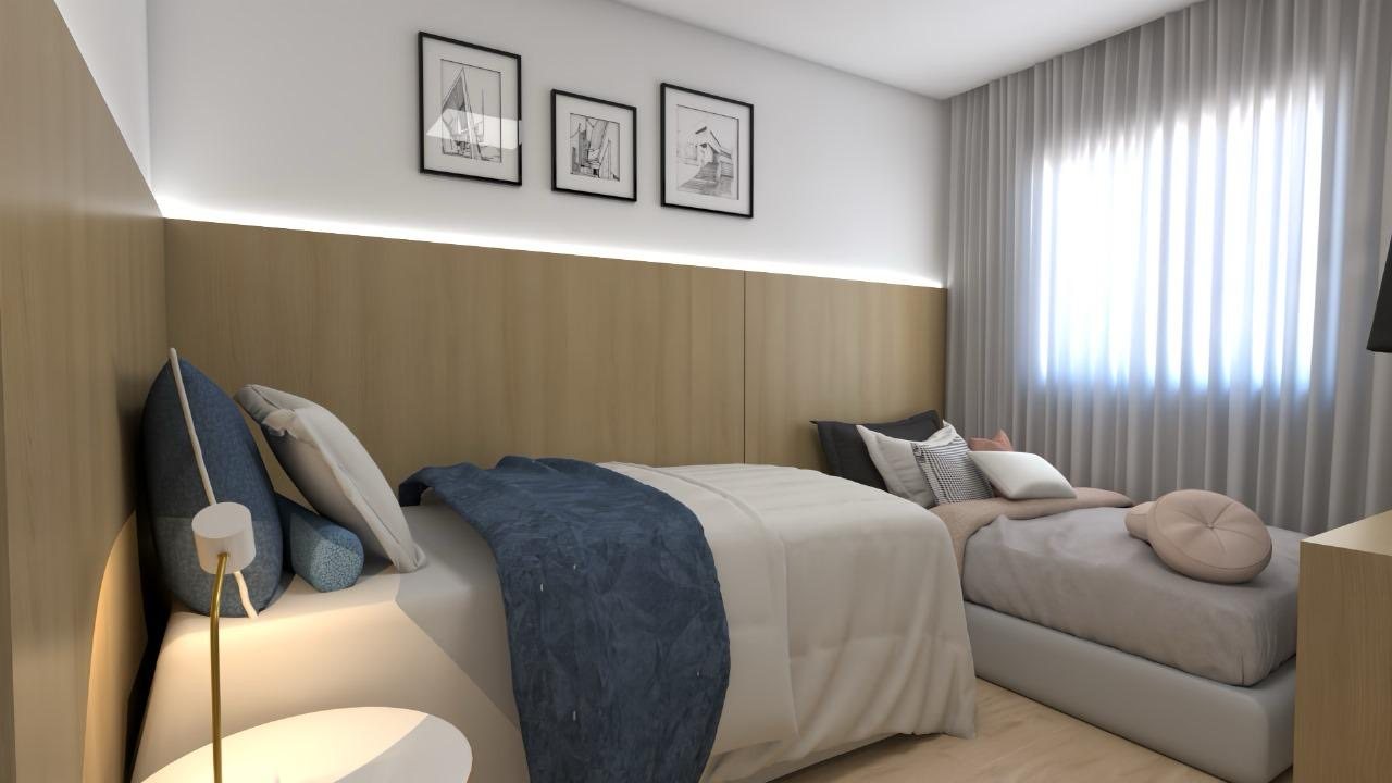 Quarto planejado com painel ripado e cabeceira sob medida
